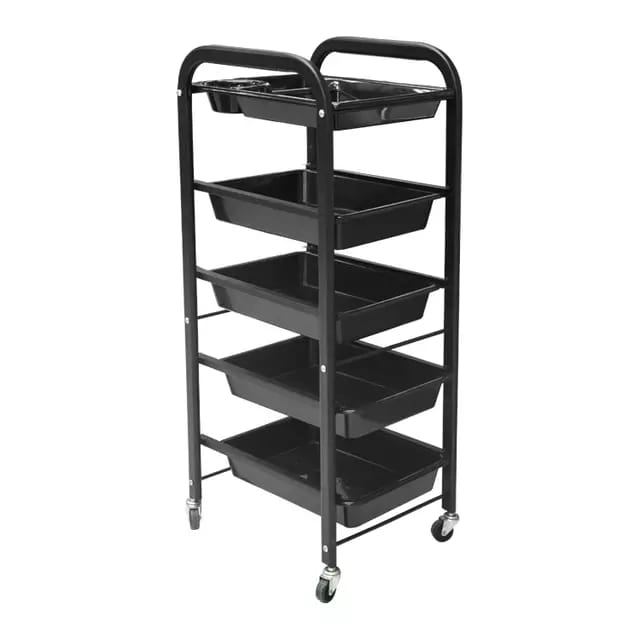 Multilevel Black Beauty Salon Trolley with 5 Drawers (Model T22)